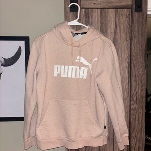 Puma Light Pink Beige Pullover Hoodie with White Logo